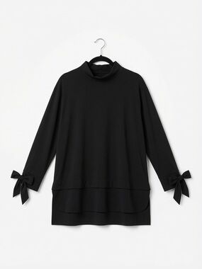 PoloGarage Black Mock Neck Layered Tunic Top Blouse